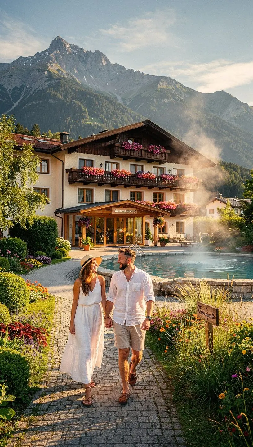 Blick auf die malerische Landschaft mit Quellen und grünen Wiesen in der Umgebung
