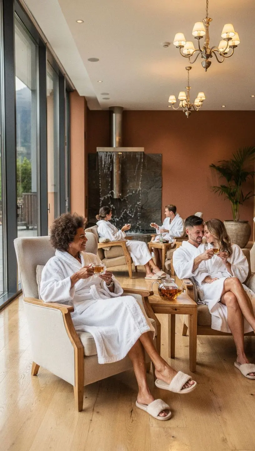 Ansicht eines modernen Wellnesshauses in einer ruhigen Spa-Stadt in Österreich