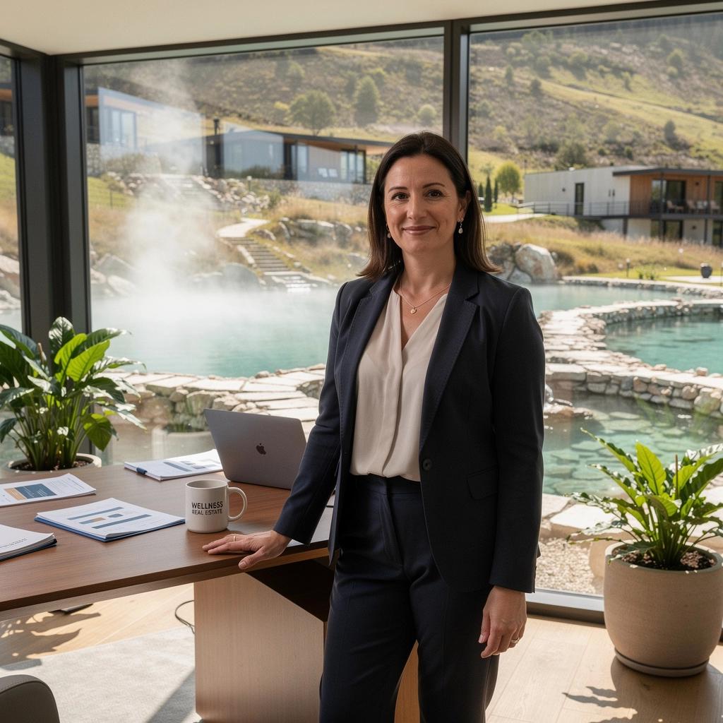 Helle und einladende Terrasse eines Ferienhauses mit Blick auf die Natur